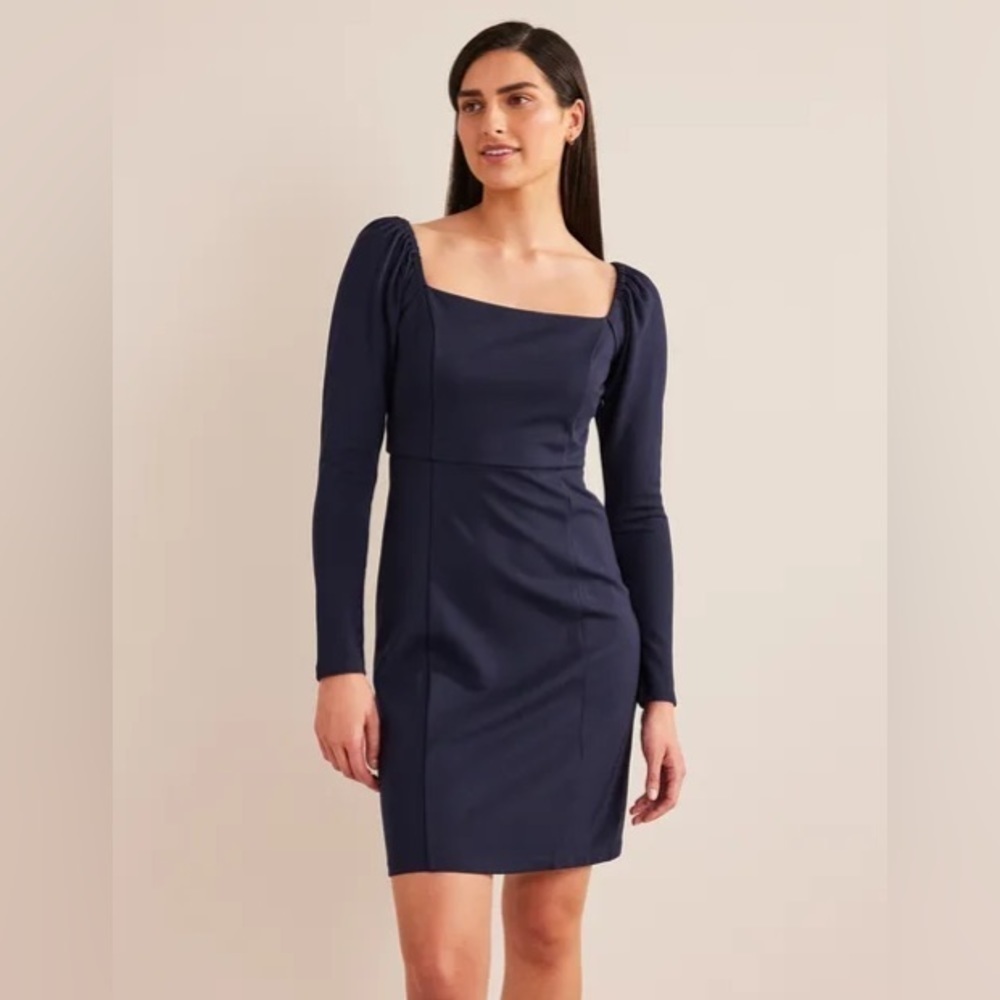 Boden Square Neck Long Sleeve Mini Dress in Navy